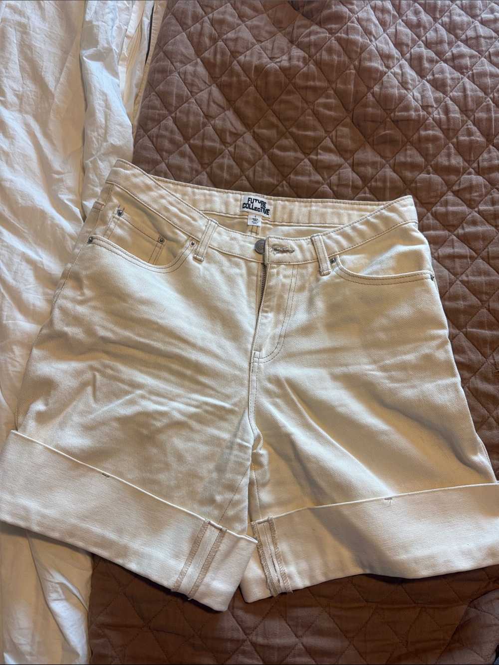 Future Collective Cream High-Rise Cuffed Women's Shorts